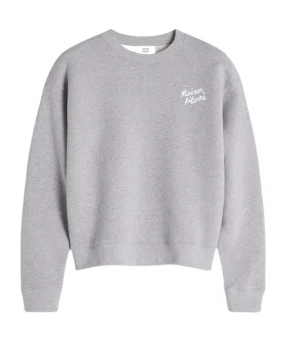 Maison Kitsuné Handwriting Embroidered Sweatshirt In Gray