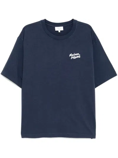 Maison Kitsuné Handwriting Embroidery Oversize T-shirt Clothing In Blue