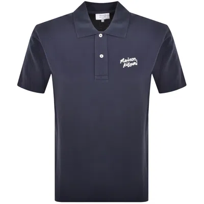 Maison Kitsuné Maison Kitsune Handwriting Polo T Shirt Navy In Black
