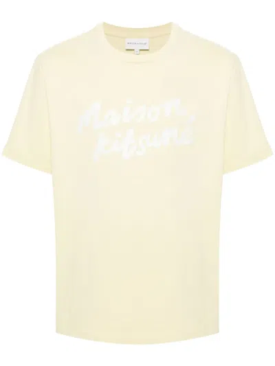 Maison Kitsuné Handwriting-print Cotton T-shirt In Yellow