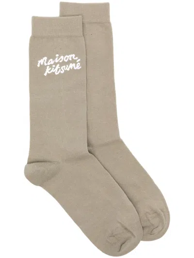 Maison Kitsuné Handwriting Socks In Green