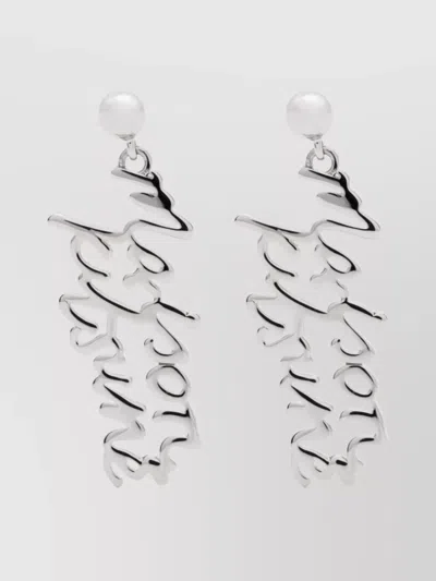 Maison Kitsuné Handwritten Logo Dangling Earrings In White