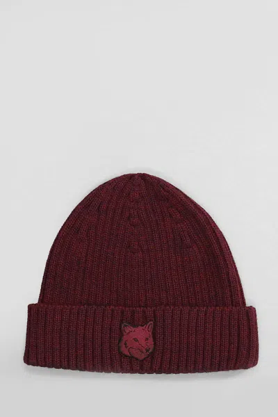 Maison Kitsuné Beanie Hat With Fox Head In Red