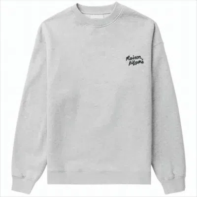 Maison Kitsuné Heather Grey Long-sleeve Crewneck Sweatshirt With Embroidered Logo In Gray