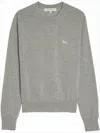 Maison Kitsuné Heather Grey Wool Sweater With Embroidered Fox Emblem In Gray