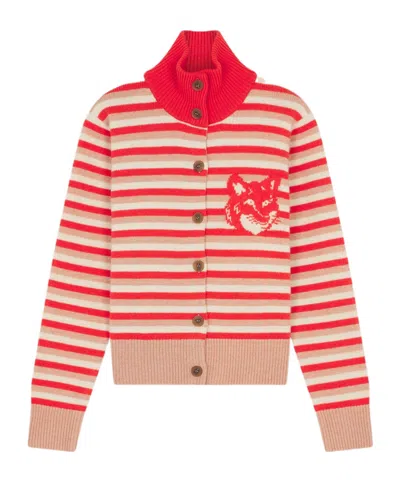 Maison Kitsuné High-necked Long-sleeved Cardigan In Nude