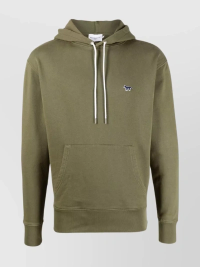 Maison Kitsuné Hooded Pullover With Pouch Pocket In Green
