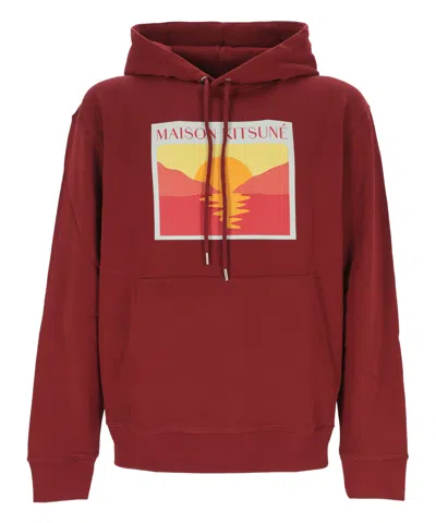 Maison Kitsuné Sunset Postcard Cotton Hoodie In Red