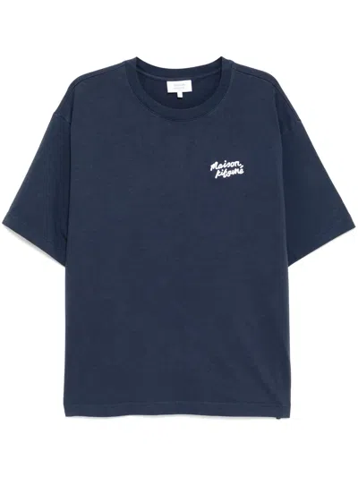 Maison Kitsuné Maison Kitsune Handwriting Embroidery Oversize Tee In Blue
