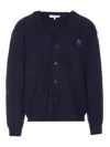 Maison Kitsuné Wool Blend Cardigan With Embroidered Foxy Patch On The Front In Blue