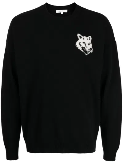 Maison Kitsuné Maison Kitsune Fox Head Wool Sweater In Black