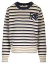 Maison Kitsuné Blue & Off-white Fox Head Intarsia Striped Sweater In Multicolor