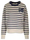 Maison Kitsuné Blue & Off-white Fox Head Intarsia Striped Sweater In Multicolor