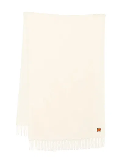 Maison Kitsuné Ivory Wool Wool Scarf In Brown