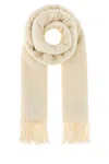 Maison Kitsuné Soft Wool Scarf Featuring Fringe Detail In White