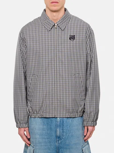 Maison Kitsuné Cotton Plaid Zipper Jacket With Embossed Profile In Neutrals