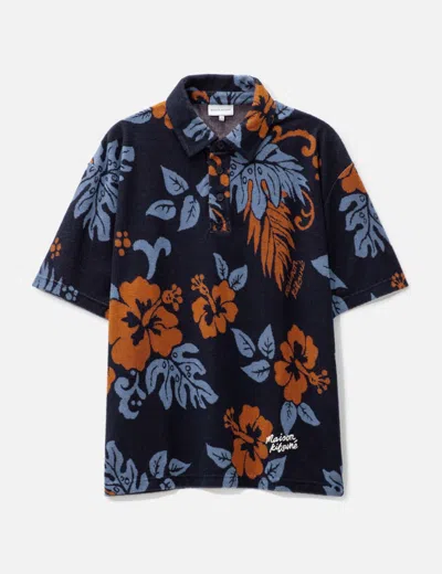 Maison Kitsuné Jacquard Oversize Polo In Towelling In Blue