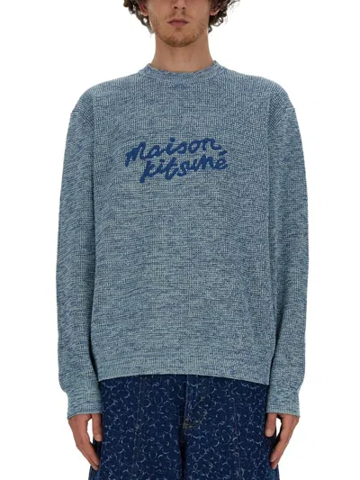 Maison Kitsuné Jersey With Logo In Azure