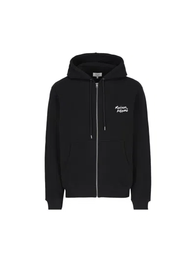 Maison Kitsuné Handwriting Comfort Zipped Hoodie In Black