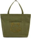 MAISON KITSUNÉ KHAKI FOX HEAD LARGE TOTE