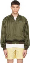 Maison Kitsuné Logo Embroidered Zipper Casual Jacket In P396 Dark Khaki