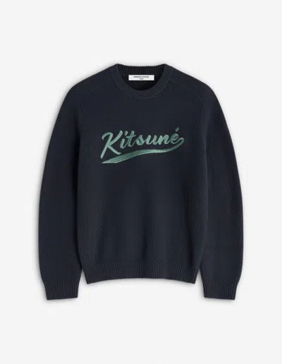 Maison Kitsuné Kitsune Varsity Embrodered Mesh Jumper In Blue