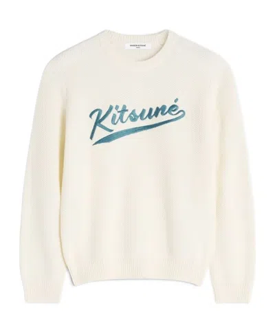 Maison Kitsuné Kitsune Varsity Embroidered Mesh Jumper In Milk Color
