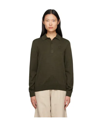 Maison Kitsuné Knitted Long-sleeved Polo Shirt In Green