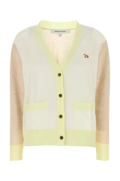 Maison Kitsuné Multicolor Baby Fox Cardigan In Beige