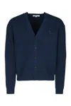 Maison Kitsuné Cotton Blend Cardigan With Iconic Frontal Patch In Blue