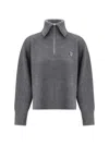 Maison Kitsuné Gray Bold Fox Head Patch Half Zip Ribbed Sweater In Grey