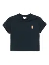 Maison Kitsuné Lady Fox Baby Embroidered Cotton Cropped Top In Black