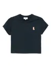 Maison Kitsuné Lady Fox Baby Embroidered Cotton Cropped Top In Blue