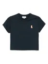 Maison Kitsuné Lady Fox Baby Embroidered Cotton Cropped Top In Blue