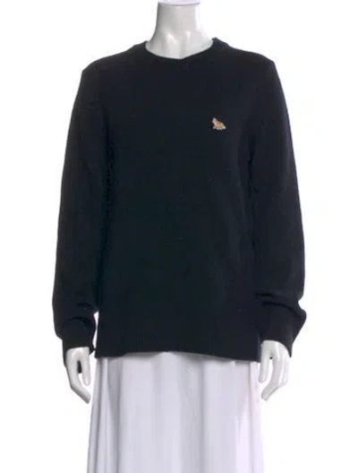 Pre-owned Maison Kitsuné Lambswool Crew Neck Sweater In Black