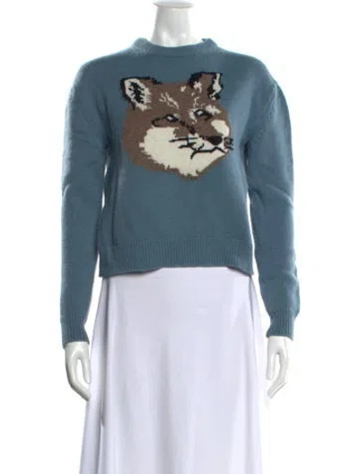Pre-owned Maison Kitsuné Lambswool Graphic Print Sweater In Blue