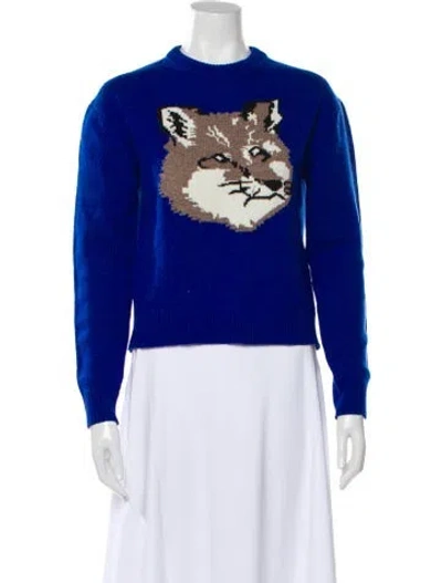 Pre-owned Maison Kitsuné Lambswool Graphic Print Sweater In Blue