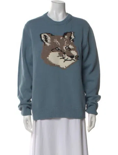Pre-owned Maison Kitsuné Lambswool Graphic Print Sweater In Blue