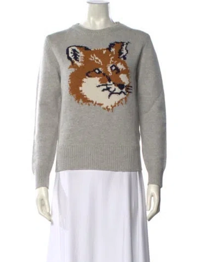 Pre-owned Maison Kitsuné Lambswool Graphic Print Sweater In Gray