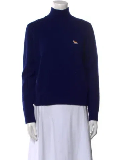 Pre-owned Maison Kitsuné Lambswool Mock Neck Sweater In Blue
