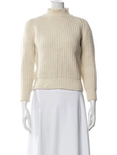 Pre-owned Maison Kitsuné Lambswool Mock Neck Sweater In White