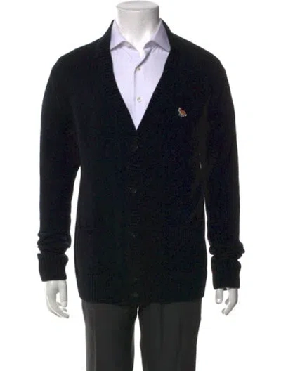 Pre-owned Maison Kitsuné Lambswool V-neck Cardigan In Black