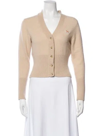 Pre-owned Maison Kitsuné Lambswool V-neck Sweater In Neutral