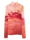 Maison Kitsuné Landscape-print Mesh Turtleneck T-shirt In Red