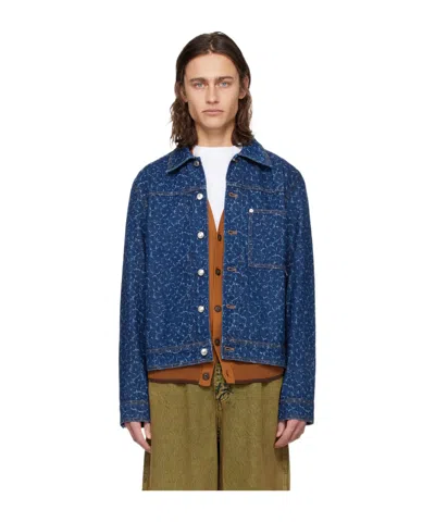 Maison Kitsuné Blue Straight Denim Jacket In O010 Laser Print
