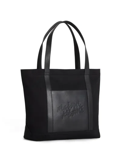 Maison Kitsuné Large Canvas Tote Bag In Black
