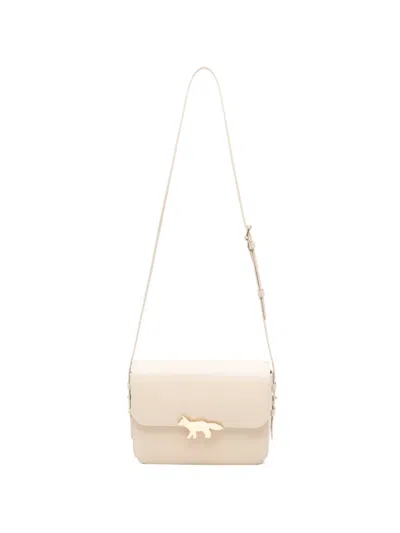 Maison Kitsuné Large Edie Leather Shoulder Bag In Neutral