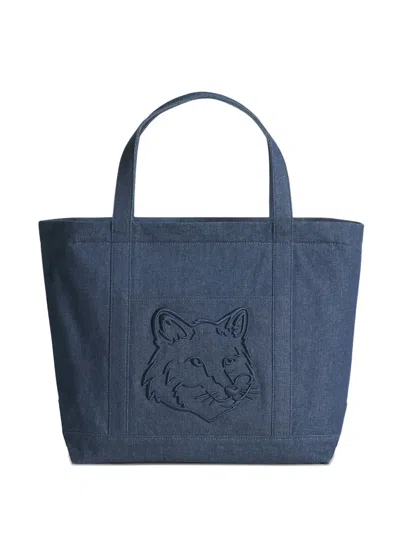 Maison Kitsuné Large Fox Head Tote Bag In Blue