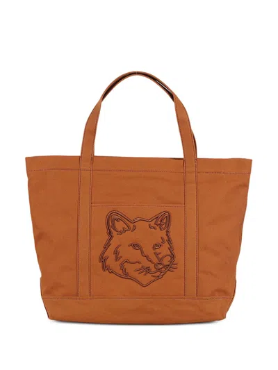 Maison Kitsuné Large Fox Head Tote Bag In Brown