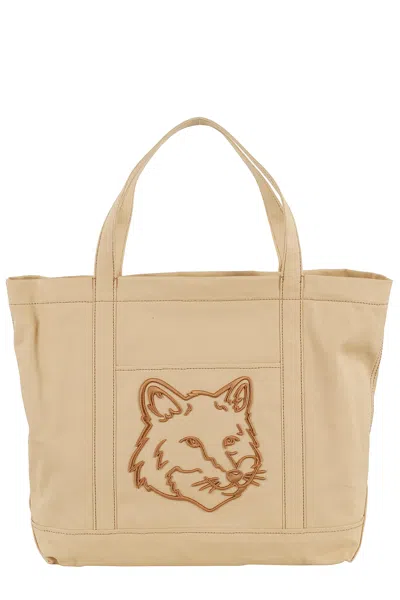 Maison Kitsuné Fox Head Embroidered Large Tote Bag In Cork